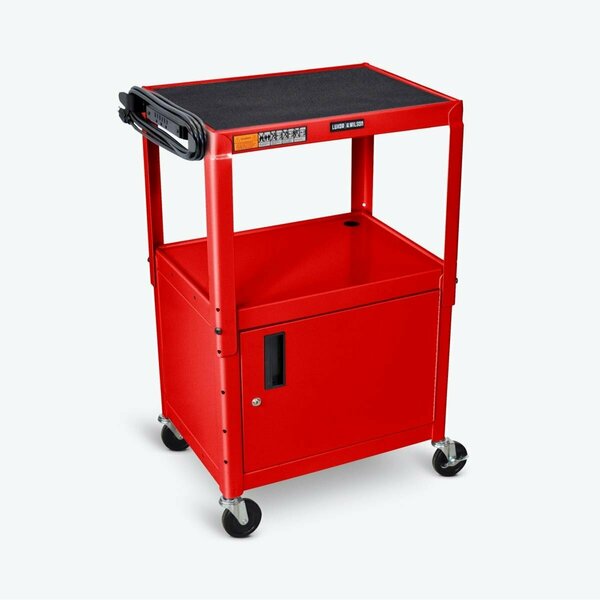 Fine-Line Two Shelf Metal Mobile AV Cart with Lockable Wheels, Red FI3566677